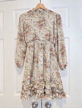 Coquette Cottagecore Midi Mini Dress Romantic Floral Long Sleeve Fairycore Small